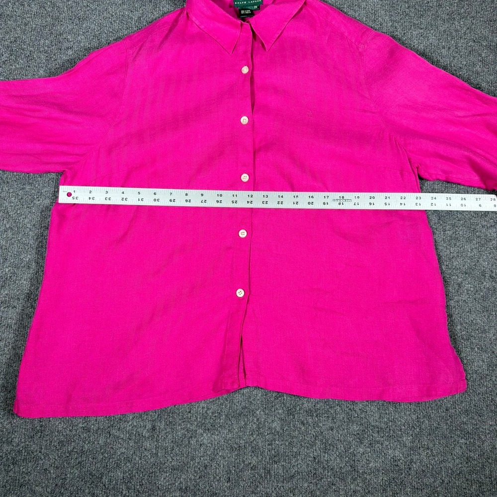 Ralph Lauren Button Down Shirt Womens 2X Fuchsia Linen Herringbone - Picture 6 of 11